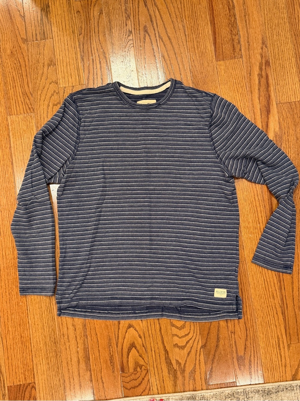 Hollister Navy and White Striped Crewneck Sweater